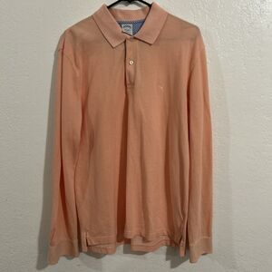 Brooks Brothers Men L Slim Fit Long Sleeve Performance Polo Shirt Salmon